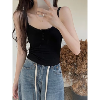 🌸เสื้อครอป เสื้อกล้าม สายเดี่ยว ส์มีฟองน้ำในตัว🌹เสื้อไปทะเล สายเดี่ยวลูกไม้ เซ็กซี่👍ใส่สบาย #OJ0111