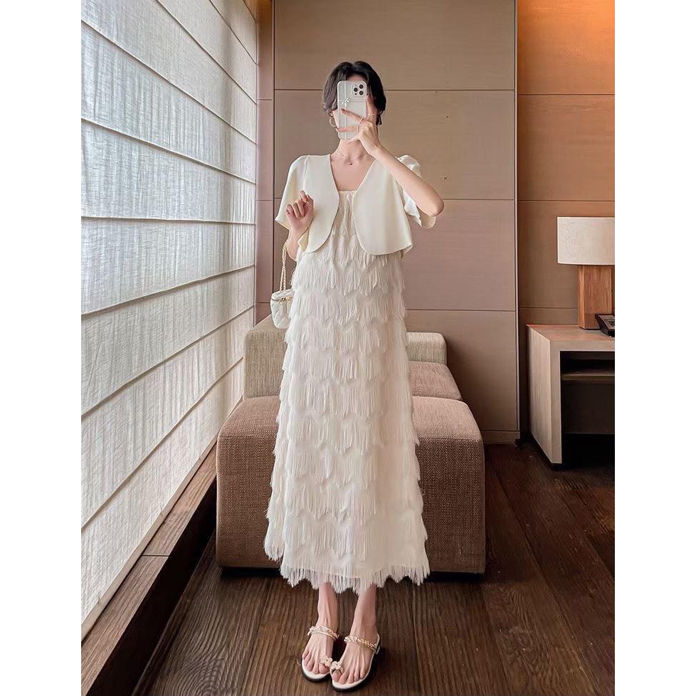 ( ได้ 2 ชิ้น ) ชุดเซ็ต เดรสสายเดี่ยว + เสื้อครอป AA4167 - รูปที่ 7