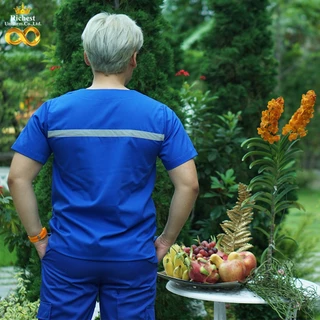เสื้อ EMS คอวี สีน้ำเงิน ผ้าโทรเร เกรดพรีเมี่ยม พร้อมส่ง ER Medical Scrub ❤️❤️❤️