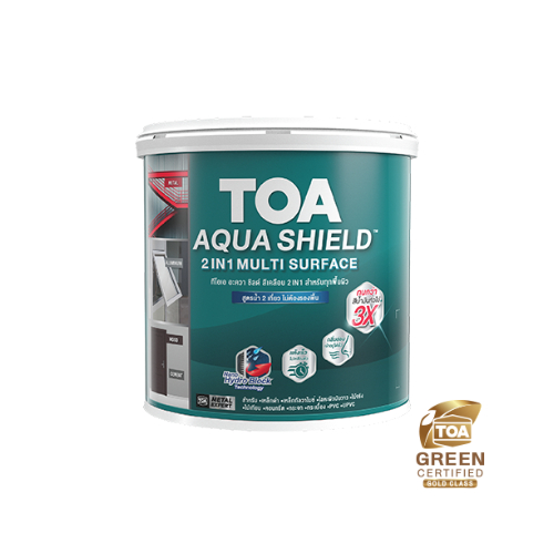 TOA Aqua Shield สีเคลือบ 2in1 ขนาด 3L ผสมรองพื้นในตัว แห้งไว ทาได้ทุกพื้นผิว เหล็ก กระเบื้อง กระจก สีตามสั่ง