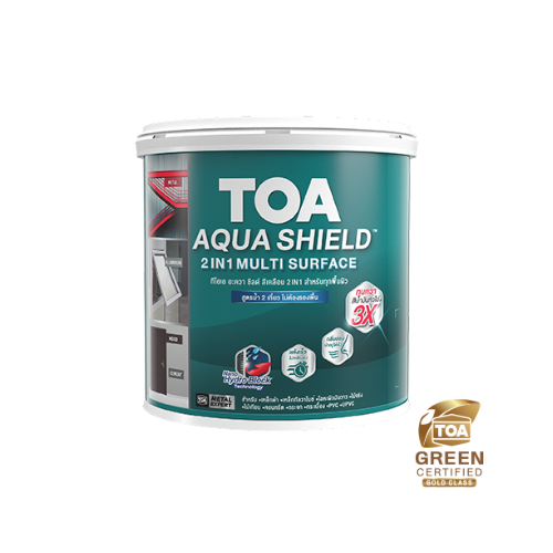 TOA Aqua Shield สีเคลือบ 2in1 ขนาด 3L ผสมรองพื้นในตัว แห้งไว ทาได้ทุกพื้นผิว เหล็ก กระเบื้อง กระจก ส