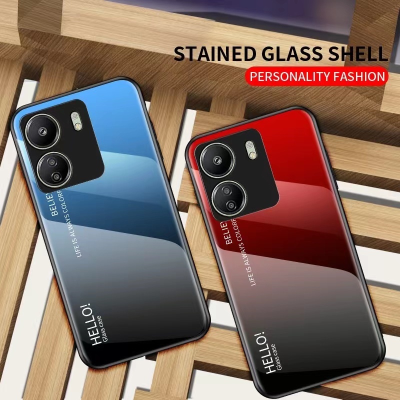 เคสกระจก ไล่สี สำหรับ Xiaomi Redmi 13C / Poco C65 เคสกระจกสองสี เสี่ยวมี่ เรดมี่13C โปโก C65 กันกระแทก ขอบนิ่ม