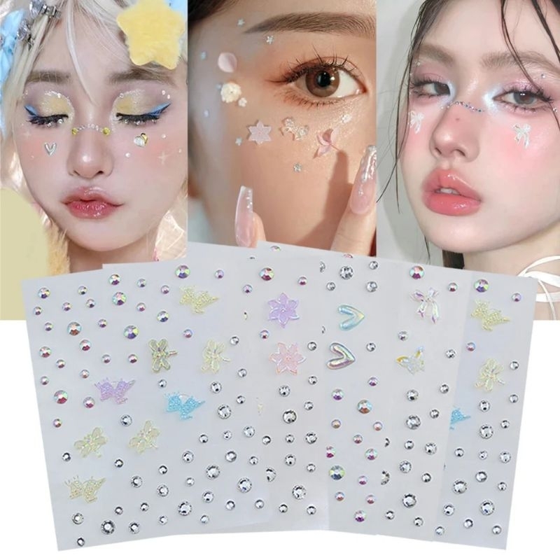 💗🦋✨️ Face Gem พร้อมส่งในไทย✨️🦋💗 สติกเกอร์ติดหน้า party sticker Butterfly Flower ผีเสื้อ หัวใจ ดอกไม้