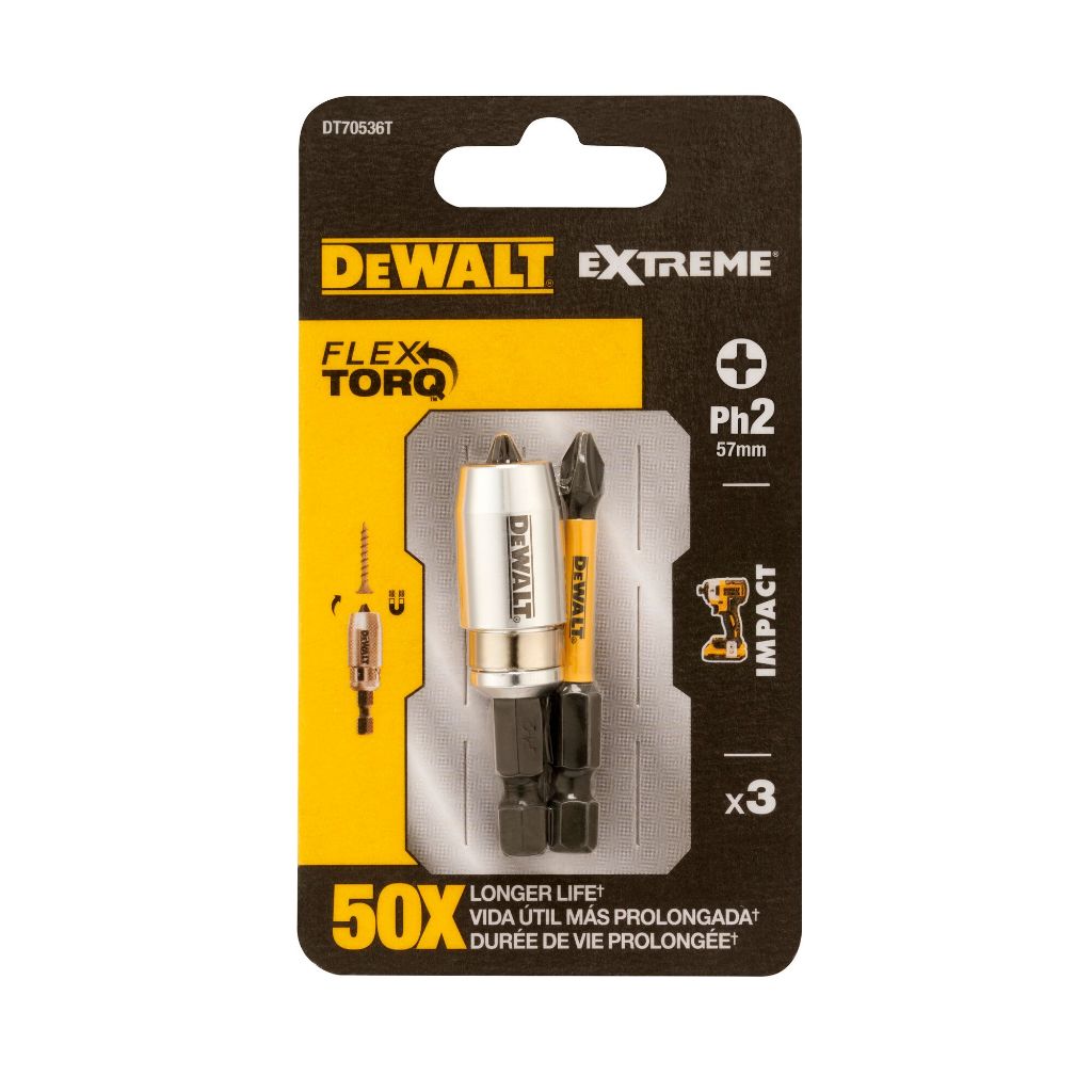 DEWALT DT70536T-QZ ชุดดอกไขควง PH2 Flex Torg 50 มม. จำนวน 2 ชิ้น พร้อมปลอกแม่เหล็ก