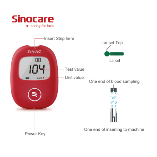 เครื่องตรวจน้ำตาล Sinocare Safe AQ Smart+แผ่น 50 ชิ้น+เข็ม 50ชิ้น/แผ่นตรวจน้ำตาลในเลือด 50 ชิ้น + เข็มเจาะเลือด 50 ชิ้น