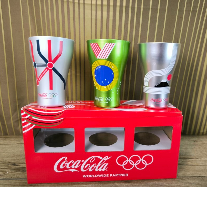 Coca Cola Original Olympic Sponsorship Aluminium Tumbler ชุด 3 ชิ้น ของใหม่