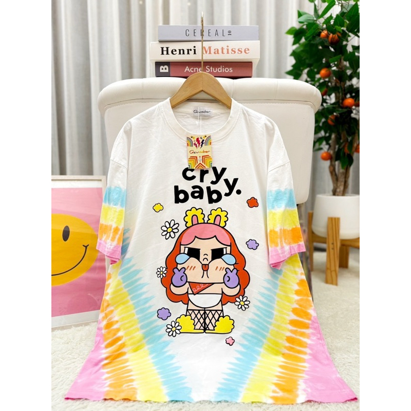 เสื้อยืด⚡️Qcumber⚡️ ลาย Cry Baby | สีมัดย้อม
