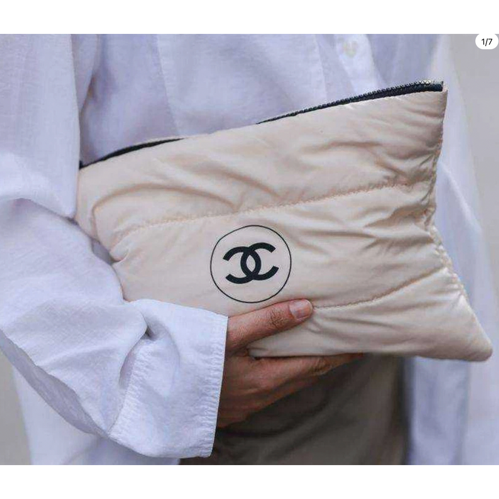 CHANEL Beaute Toiletry Pouch Large Puffy Cosmetic Clutch Pouch  Cloud Padded