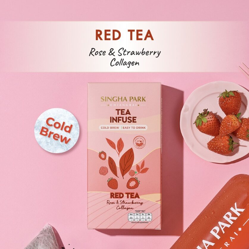 ชาชงเย็น Tea Infuse Red Tea ชาแดงอัสสัมผสมคอลลาเจน กลิ่นกุหลาบและกลิ่นสตอเบอรี่ (ตราสิงห์ปาร์ค เชียงราย)