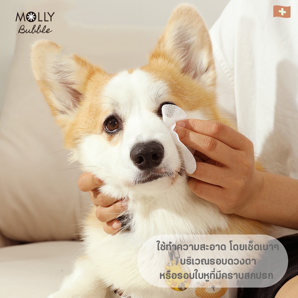 Molly Bubble 2in1 แผ่นเช็ดหู&ตา สำหรับสัตว์เลี้ยง สูตรอ่อนโยน แผ่นเช็ดคราบน้ำตาแมว แผ่นทำความสะอาดตา เช็ดตา - รูปที่ 5