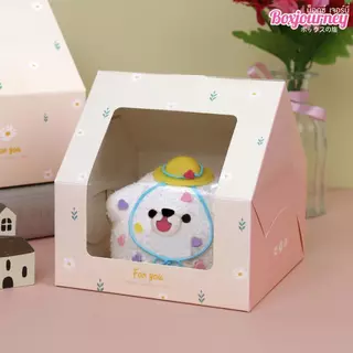 Boxjourney กล่องเค้กครึ่งปอนด์ ทรงบ้าน สีขาว/พิมพ์ลาย (20 ชิ้น/แพ็ค) กล่องเค้กทรงบ้าน