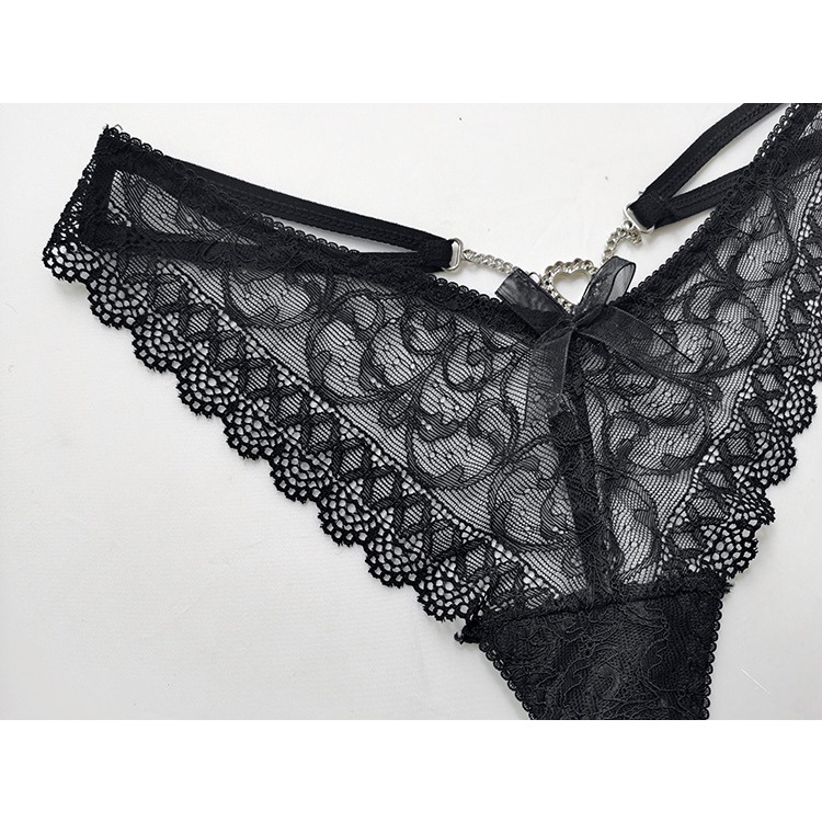 กางเกงในสีดำ จีสติงสีดำ กางเกงชั้นในผู้หญิงผ้าลูกไม้ประดับด้านหลัง ไม่มีชื่อสินค้าหน้ากล่องพัสดุ - รูปที่ 6