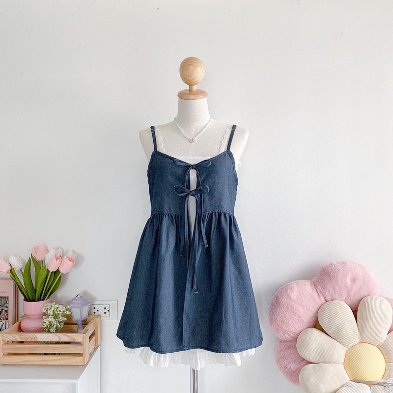 Denim Top เสื้อสายเดี่ยวผูกอก เนื้อผ้ายีนส์
