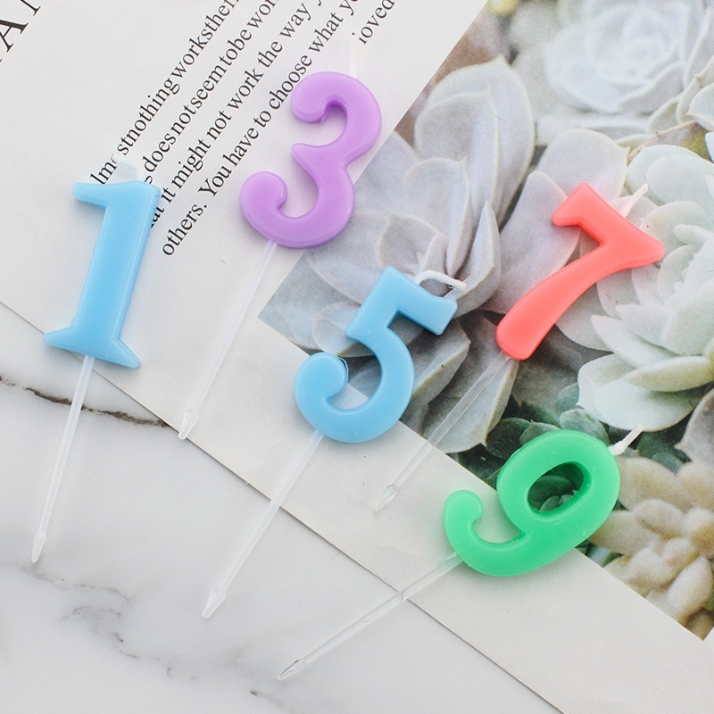 เทียนวันเกิด เทียนตัวเลขสีหวาน 0-9 พร้อมถาดรอง (สุ่มสี) - รูปที่ 2