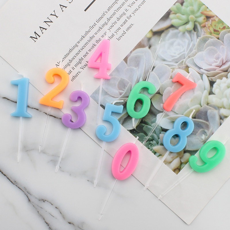 เทียนวันเกิด เทียนตัวเลขสีหวาน 0-9 พร้อมถาดรอง (สุ่มสี) - รูปที่ 3