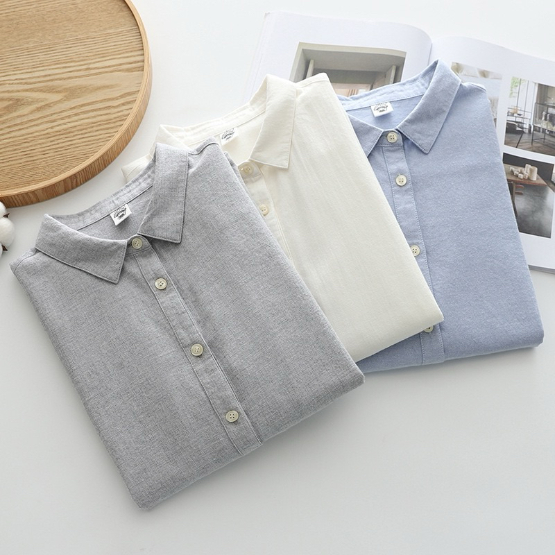 40“ เสื้อเชิ้ตผู้หญิง เสื้อทำงานแขนยาว สีพื้น Cotton ผ้าคอตตอนเนื้อนิ่มใส่สบาย Herbie Style