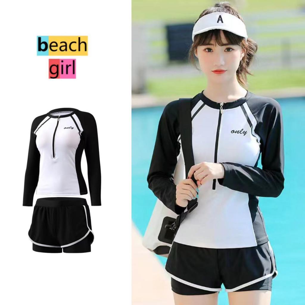beachgirl ชุดว่ายน้ํา กีฬา เอวสูง ทูพีช gentlewoman ชุดว่ายน้ําแขนยาว #0087