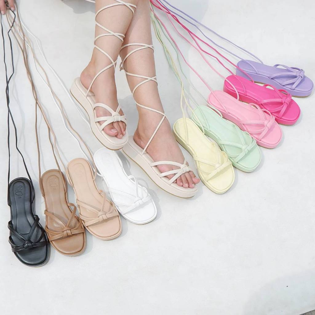 พร้อมส่งไวมาก!! รองเท้าส้นตึกพันขา สูง1.5 นิ้ว รุ่น ข้าวฟ่าง BUNNIE BRAND