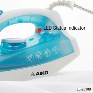 AIKO EL-2018B สีฟ้า สินค้าเคลียร์ มีตำหนิ สายไฟเหลือง เตารีดไอน้ำเคลือบเทฟล่อน ไอน้ำ แห้ง