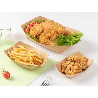 DEDEE  (50ชิ้น) ถาดกระดาษคราฟท์ทรงเรือ ถาดขนมทรงเรือ