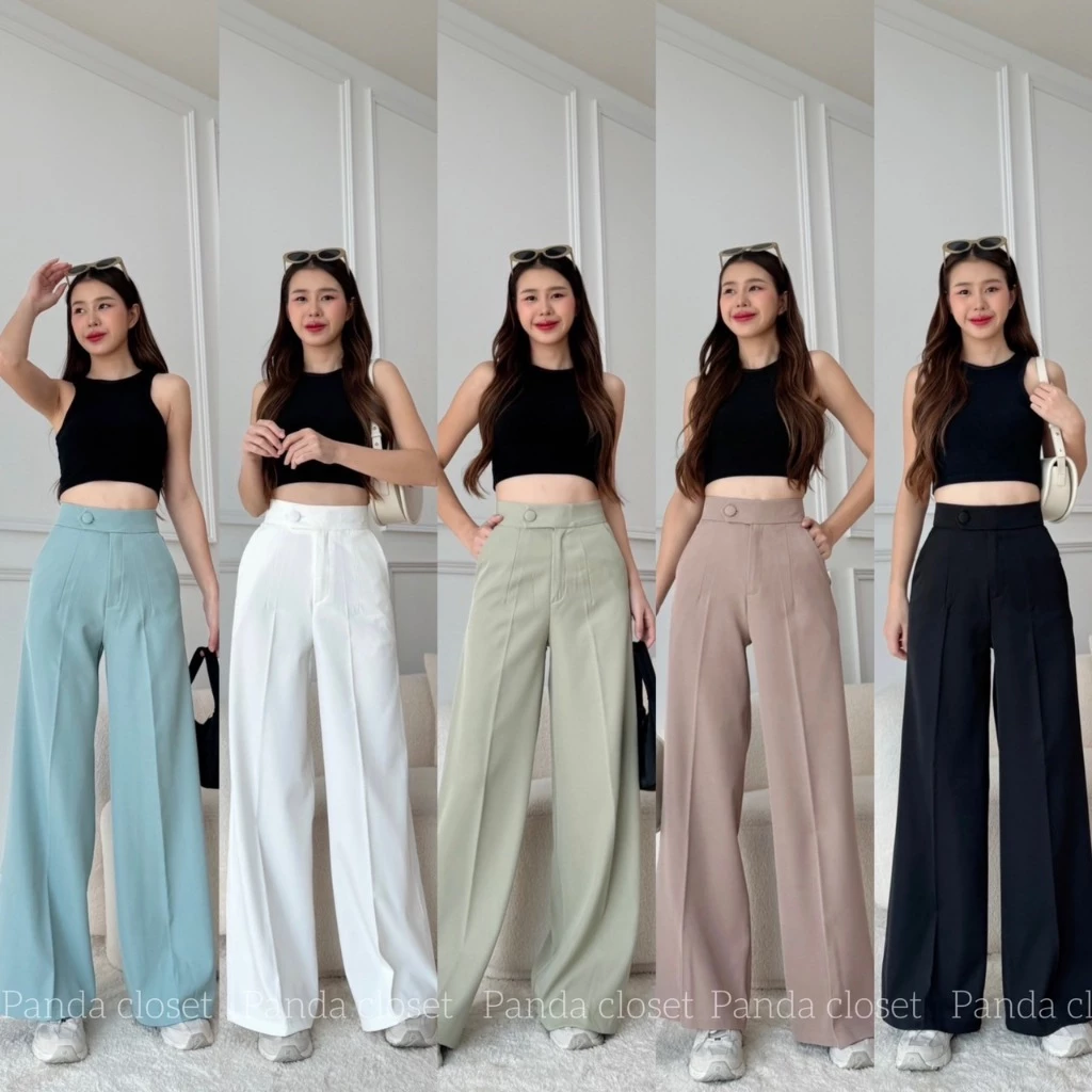 NEW COLLECTION PD13 งานใหม่ล่าสุดกางเกงขากระบอกใหญ่เอวสูงแต่งกระดุมหน้าทรงสวยมากพร้อมส่ง