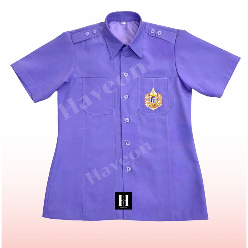 เสื้อซาฟารีสีม่วง พร้อมปัก