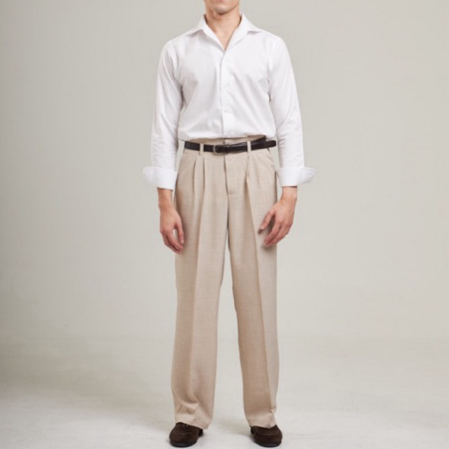 HARBER.BKK - Old money pants กางเกงสแล็คเอวสูง มีหูเข็มขัด สีครีม