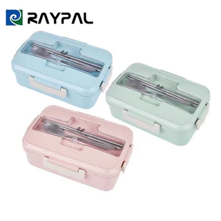 RAYPAL กล่องข้าวฟางข้าวสาลี พร้อมอุปกรณ์ช้อนตะเกียบสแตนเลส กล่องข้าว กล่องข้าวไมโครเวฟ กล่องใส่อาหาร No.11006
