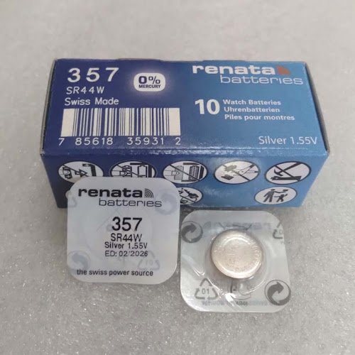 ถ่านกระดุม Renata 357 เบอร์ ‪SR44W , 357 1.55V  จำหน่ายยกกล่อง มีจำนวน 10 ก้อน