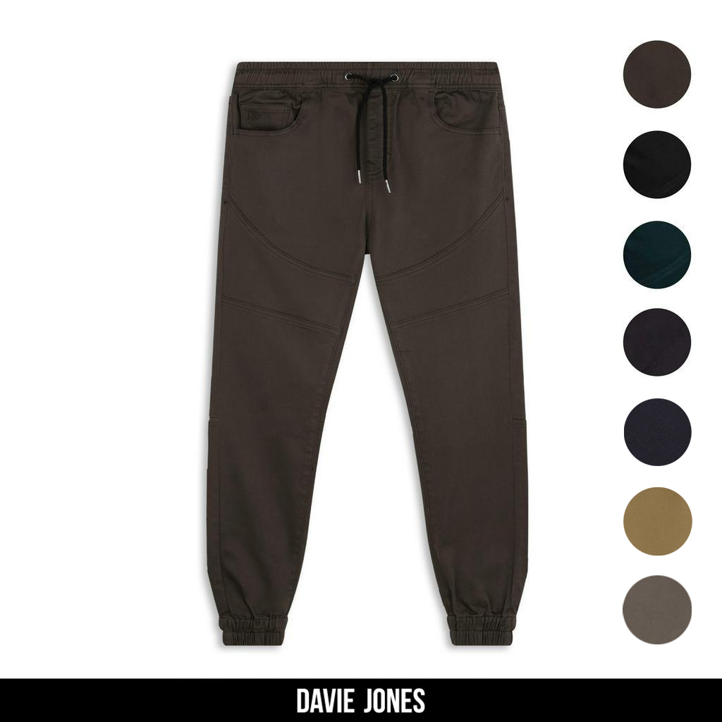 DAVIE JONES กางเกงจ็อกเกอร์ เอวยางยืด ขาจั๊ม Elastic Waist Joggers PL0014 สีน้ำตาล เทา ดำ เขียว กรม กากี น้ำตาลกลาง