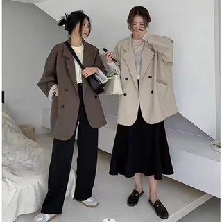 พร้อมส่งในไทย 📌 SUIT-15🍑เสื้อเบลเซอร์ โอเวอร์ไซซ์ ผู้หญิง เสื้อแฟชั่น สไตล์เกาหลี ตัวใหญ่ ใส่สบาย กระดุม 4เม็ด ใส่ทำงาน🍑