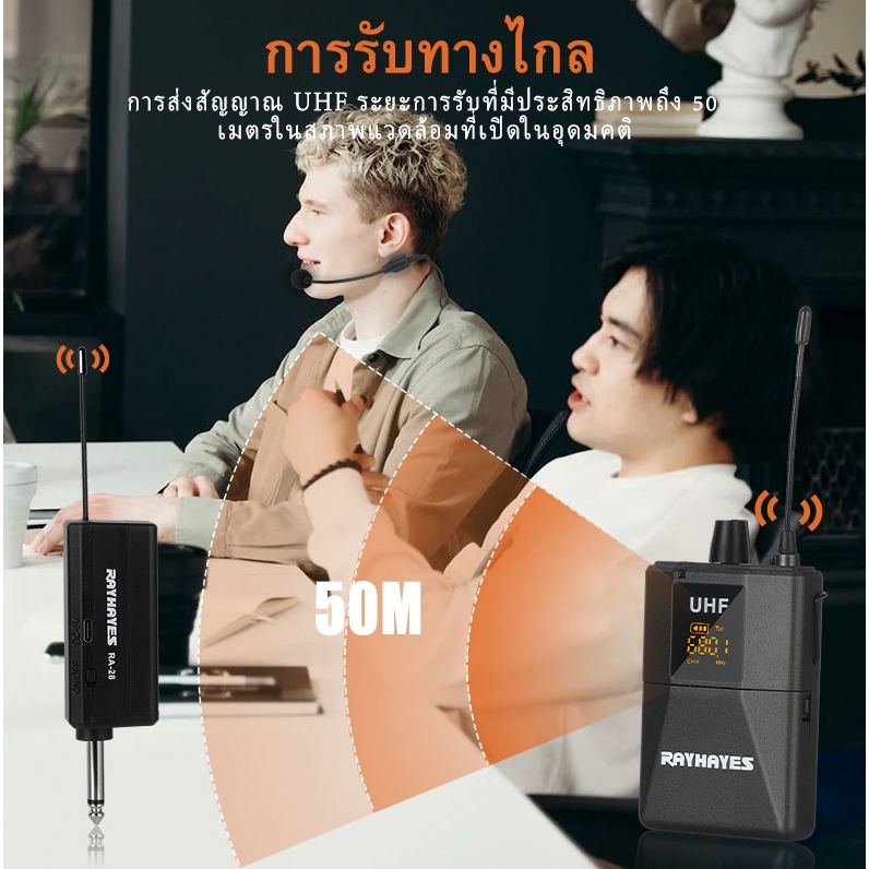 RAYHAYES ไมโครโฟนแบบปกไร้สาย การบรรยาย/การสอน/การบันทึกวิดีโอการลดเสียงรบกวนแบบไร้สาย