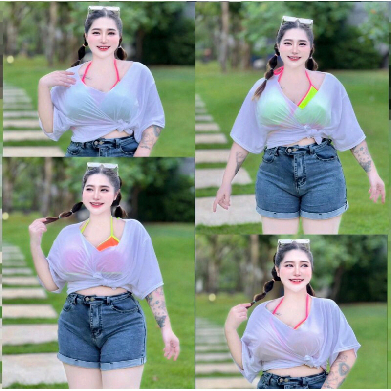 (#95)ชุดเซ็ท2ชิ้น สงกรานต์สาวอวบ (เสื้อตัวด้านในมีฟองน้ำในตัว) มี4สี