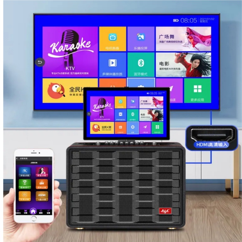 เครื่องคาราโอเกะ KTV ในบ้านพร้อมหน้าจอสัมผัสระบบเสียง Bluetooth ลำโพงคาราโอเกะกลางแจ้งพลังสูงแบบออลอินวัน