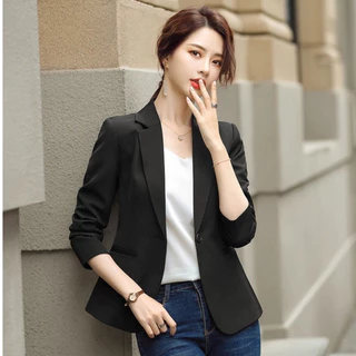 SUIT-16 🍉 เสื้อเบเซอร์ สำหรับผู้หญิง กระดุม 1 เม็ด สูทพอดีตัว ใส่ทำงาน สีพื้น ผ้านิ่ม ใส่สบาย 🍉