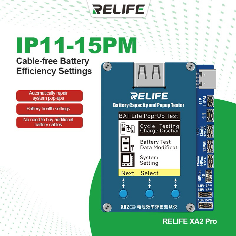 Relife XA2 Pro เครื่องทดสอบอายุการใช้งานแบตเตอรี่แบบpop-upรองรับฟังก์ชันป๊อปอัพของแบตเตอรี่ทุกรุ่นสำหรับ iP 11-15ซีรีส์