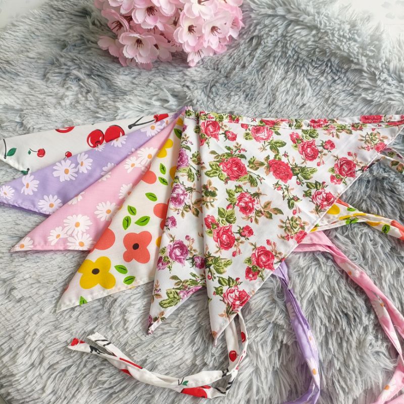 (พร้อมส่ง)ผ้าโพกหัวผ้าฝ้าย ผ้าคอตตอน ผ้าโพกผมสามเหลี่ยมลายดอกไม้