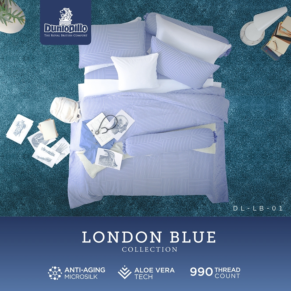 Dunlopillo ชุดผ้าปู เทคโนโลยีผ้าถนอมผิว ทอ 990 เส้น รุ่น London Blue ส่งฟรี