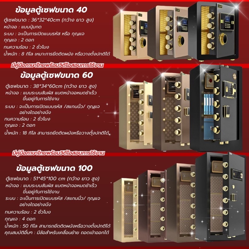 ตู้นิรภัย ตู้เซฟ เก็บเงิน สแกนนิ้วได้ หน้าจอสัมผัส กันน้ำ กันไฟได้!! ขนาดใหญ่ มี 3 สี - รูปที่ 5
