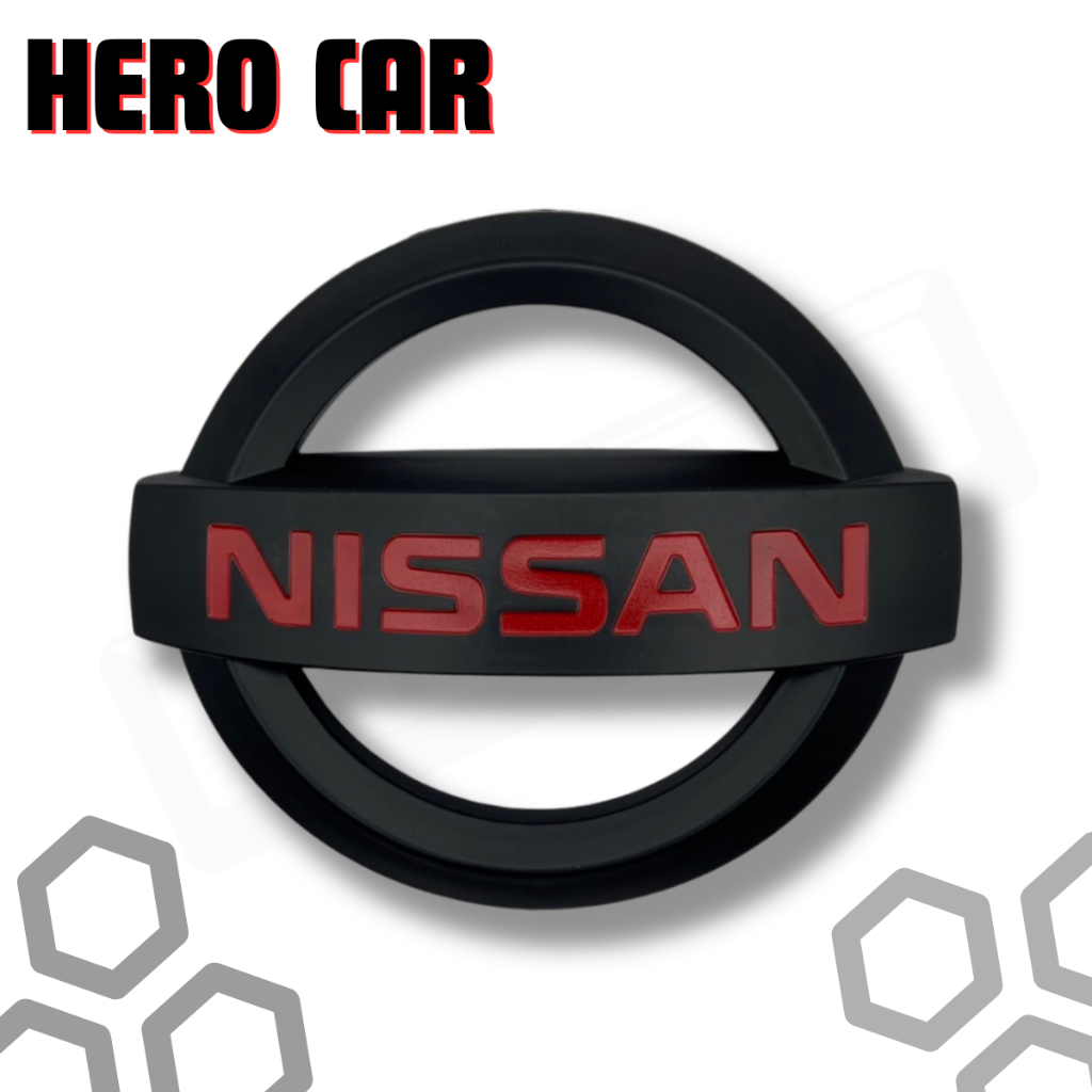 LOGO NISSAN สีดำตัวอักษรสีแดง ติดหน้ากระจังรถยนต์และติดท้ายรถยนต์NISSAN แบบแปะกาวมีหลายขนาด