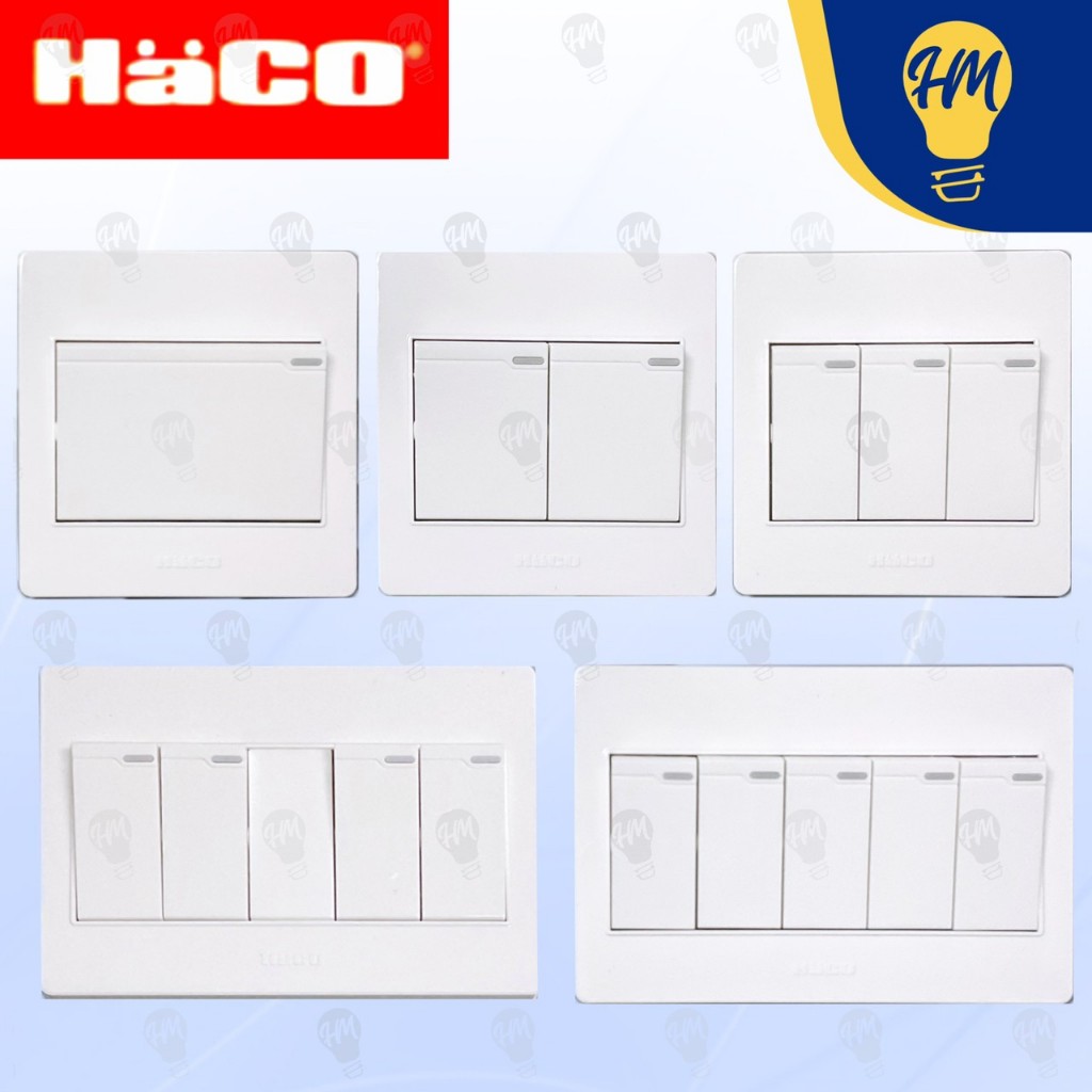 Haco สวิทช์ทางเดียว ติดลอย (ครบชุด) 1 ช่อง 2 ช่อง 3 ช่อง 4 ช่อง 5 ช่อง
