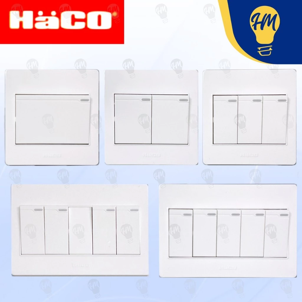Haco สวิทช์ทางเดียว ติดลอย (ครบชุด) 1 ช่อง 2 ช่อง 3 ช่อง 4 ช่อง 5 ช่อง