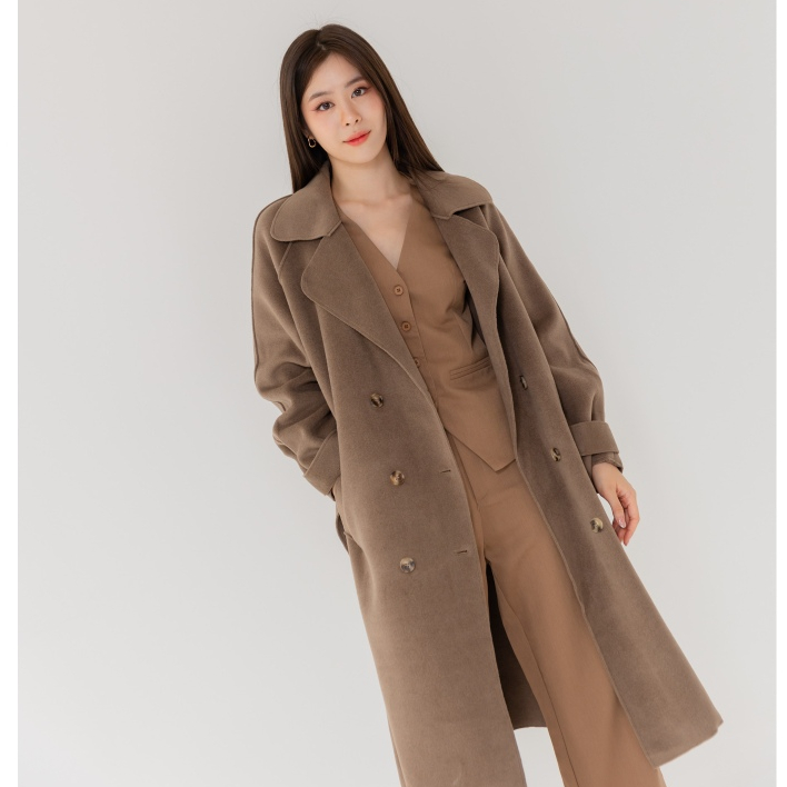 พรีออเดอร์  | Seoul trenchcoat  เทรนโค้ชรุ่นโซล สีชาโคล รอของ 15 วันค่ะ