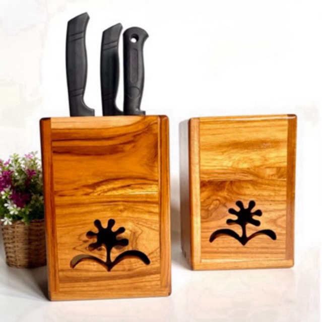 ที่เสียบมีด ที่เก็บมีด กล่องไม้สักเสียบเก็บมีดทำครัว(รุ่น 6 ช่อง)ของแท้จากร้านต้องมีโลโก้ปั๊มข้างกล่อง