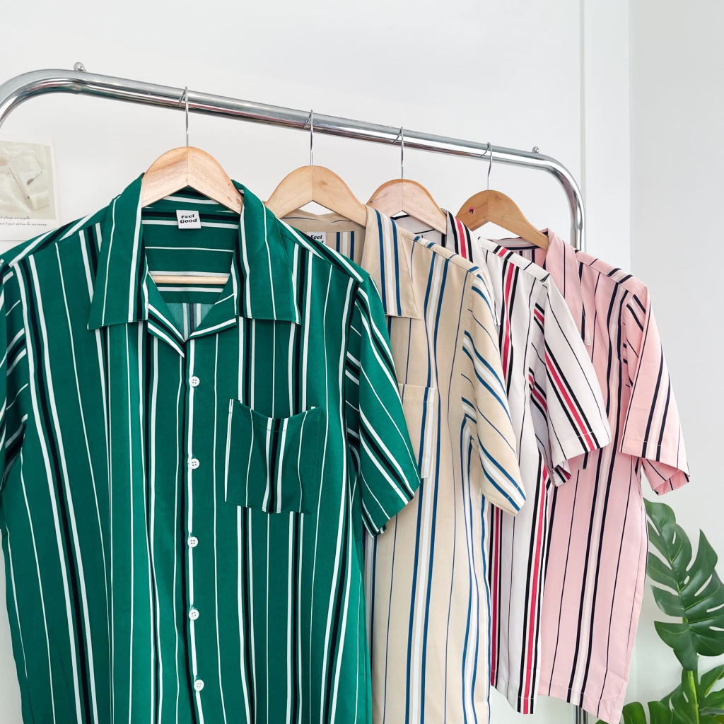 เสื้อเชิ้ตลายทางสไตล์สุดเท่ คูล Summer Beach Vibes HS83