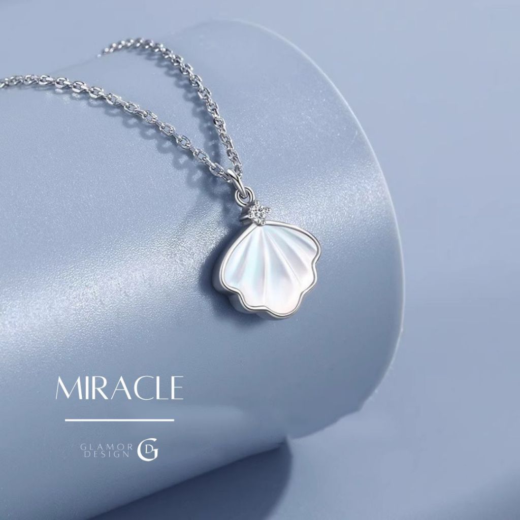 GLAMOR✨สร้อยเงินแท้ Miracle สร้อยเงิน หินโมราสีขาว สร้อยคอเงิน 92.5 จี้เงิน สร้อยหินนำโชค