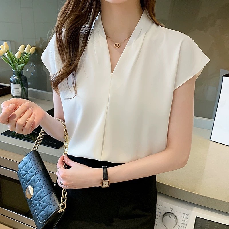 เสื้อ แขนสั้น ผ้าใหม่ อะซิเตทคอวี จีบ สำหรับฤดูร้อน สำหรับผู้หญิง