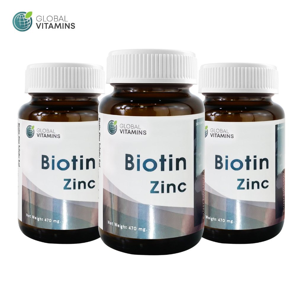 ซื้อ [แพ็ค 3 ขวด] ไบโอติน ซิงค์ โกลบอลวิตามิน Biotin Zinc Global Vitamins ไบโอตินซิงค์ หญ้าหางม้า สารสกัดจากหญ้าหางม้า