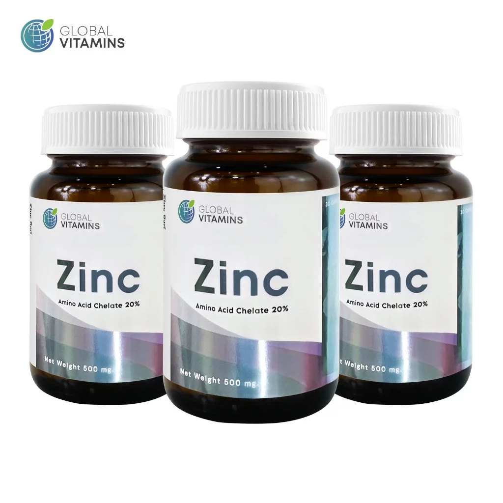 [แพ็ค 3 ขวด] ซิงค์ โกลบอลวิตามิน Zinc Global Vitamins ซิงค์Zinc ซิงค์ วิตามินดี วิตามินดี3