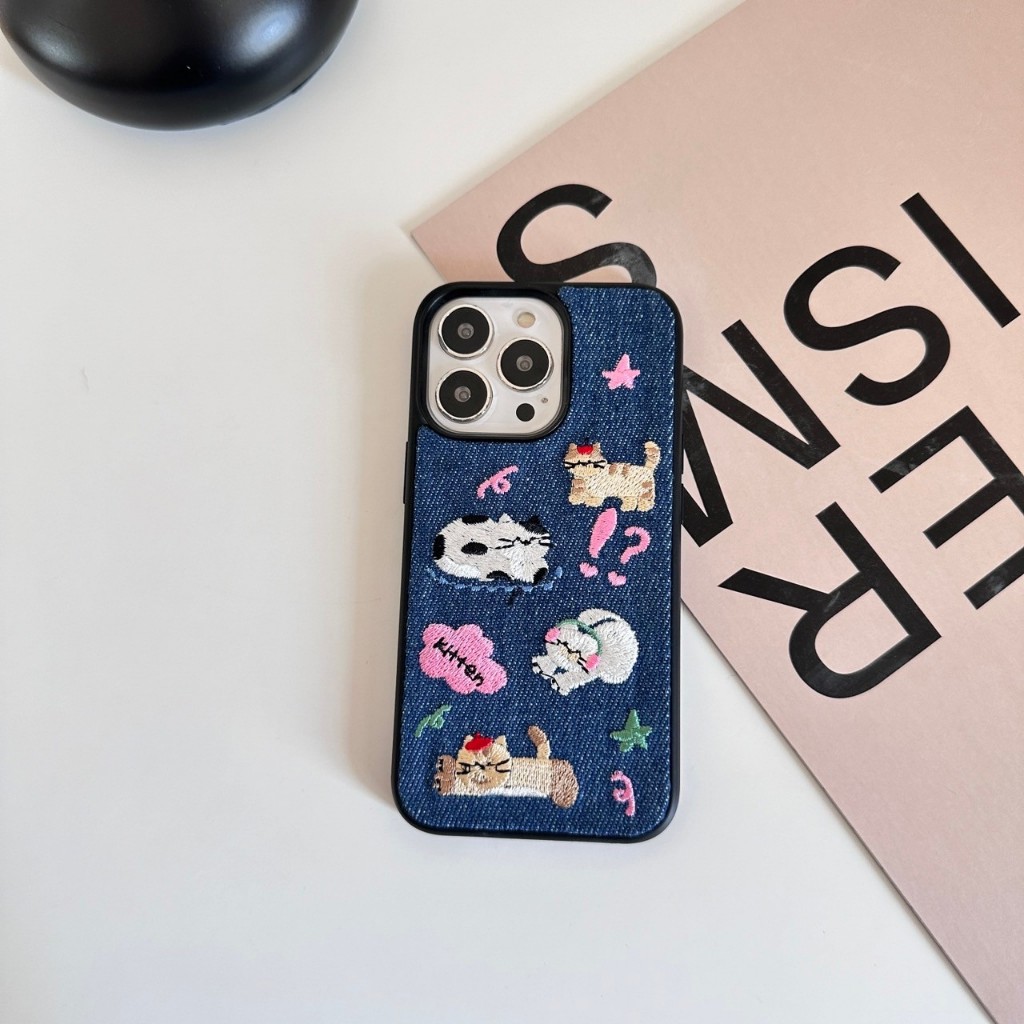 (15) พร้อมส่งในไทย เคสโทรศัพท์ ลาย งานปักแมว TPU-R1845